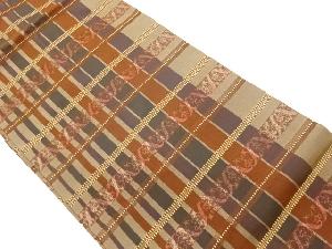 横段に縦縞・幾何学模様織出し名古屋帯